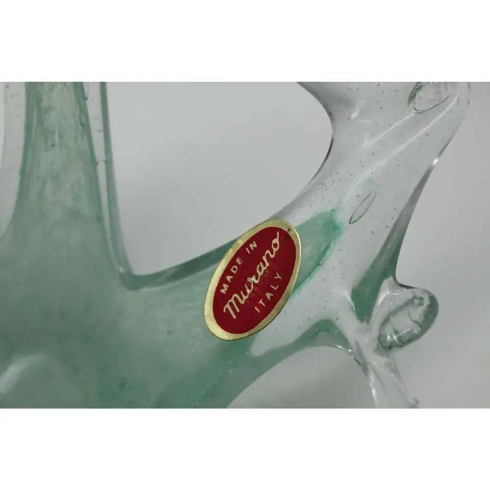 Vtg Murano Art Glass Green Hand Blown Stretched‎ Starfish Gazer Basket w/ Label